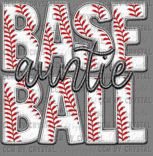 Baseball Auntie Faux Embroidery Ready to Press Transfer DTF Transfer Sublimation Transfer