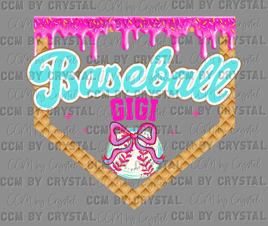 Baseball Gigi Ice Cream Drip Ready to Press Transfer DTF Transfer Sublimation Transfer