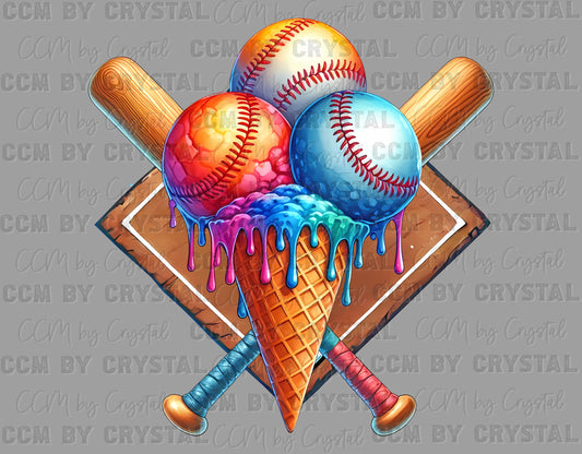 Baseball Ice Cream Drip Ready to Press Transfer DTF Transfer Sublimation Transfer