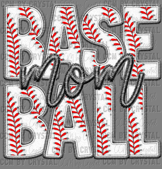 Baseball Mom Faux Embroidery Ready to Press Transfer DTF Transfer Sublimation Transfer