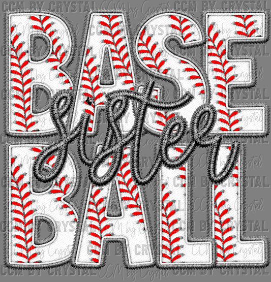Baseball Sister Faux Embroidery Ready to Press Transfer DTF Transfer Sublimation Transfer