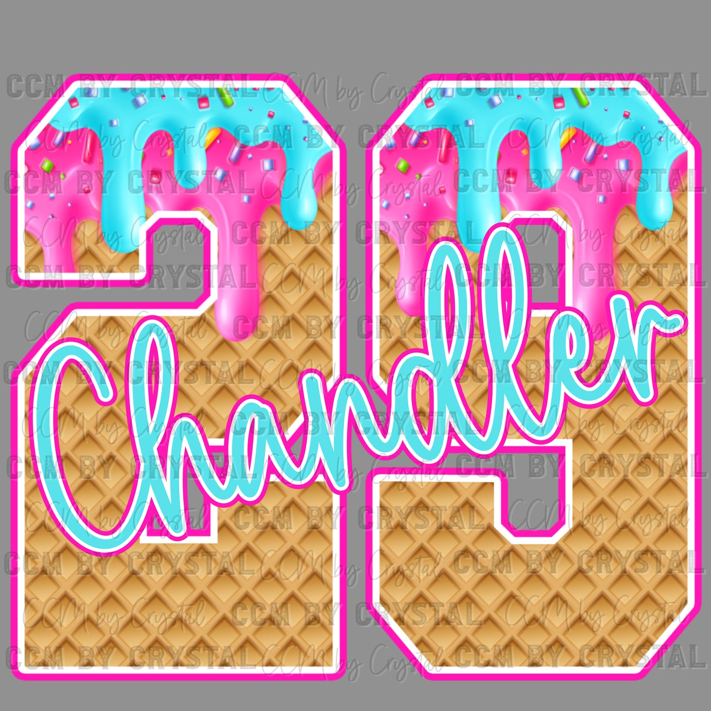 Personalized Name/Mascot and Ice Cream Drip Number Ready to Press Transfer DTF Transfer Sublimation Transfer