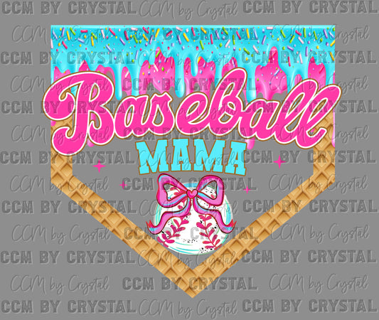 Baseball Mama Drip Ice Cream Ready to Press Transfer DTF Transfer Sublimation Transfer
