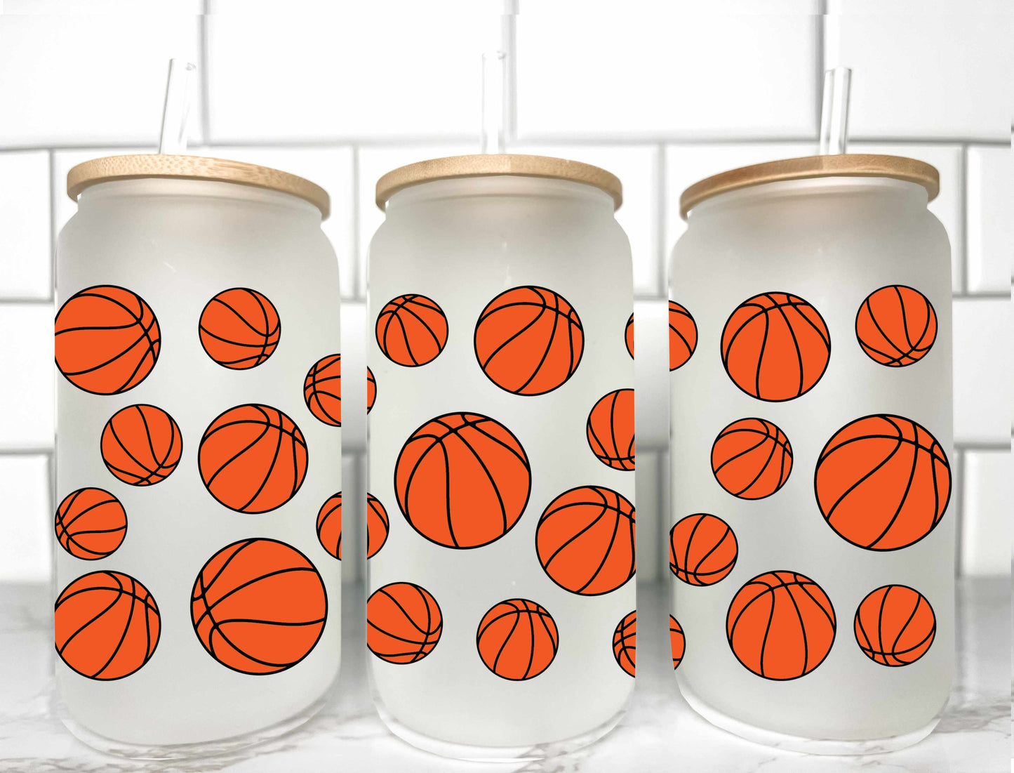 Basketball UV DTF Transfer 16oz Libby Glass Can Wrap Ready to Apply