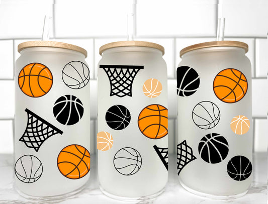 Basketball UV DTF Transfer 16oz Libby Glass Can Wrap Ready to Apply