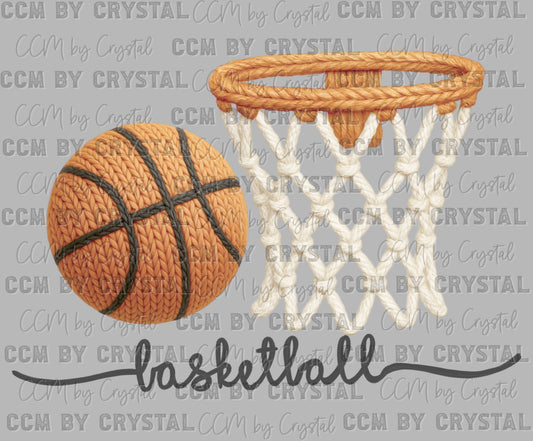 Basketball with Hoop Faux Yarn Ready to Press Transfer Instant Peel DTF Transfer