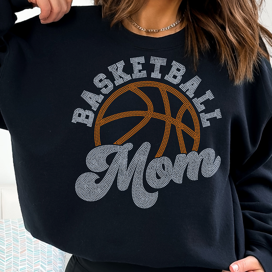 Basketball Mom 11" Wide 2- Color Spangle Ready to Press Spangle Transfer Sparkle Bling
