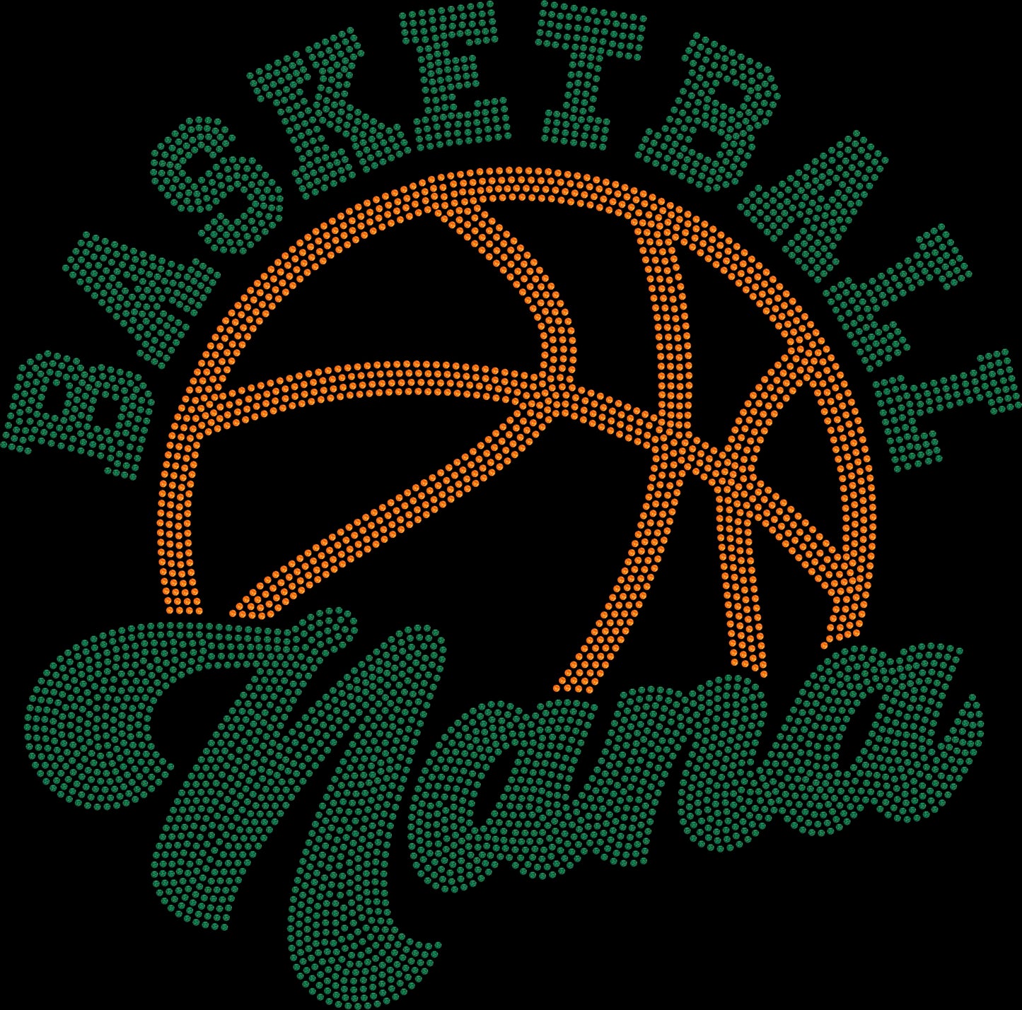 Basketball Nana 11" Wide 2- Color Spangle Ready to Press Spangle Transfer Sparkle Bling