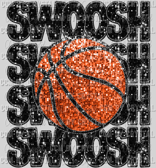 Basketball Swoosh Faux Sequins Faux Embroidery Ready To Press Transfer