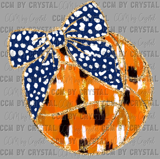 Basketball Brushstrokes with Bow Faux Glitter Ready to Press Transfer DTF Transfer Sublimation Transfer