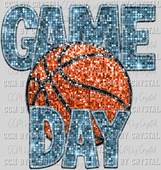 Game Day Basketball Faux Sequins Faux Embroidery Ready To Press Transfer