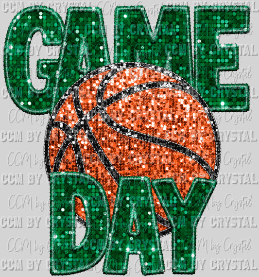 Game Day Basketball Faux Sequins Faux Embroidery Ready To Press Transfer