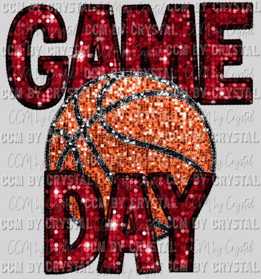 Game Day Basketball Faux Sequins Faux Embroidery Ready To Press Transfer