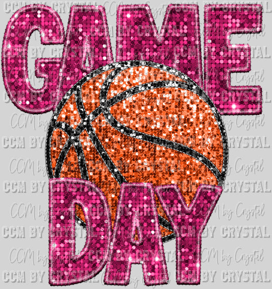 Game Day Basketball Faux Sequins Faux Embroidery Ready To Press Transfer