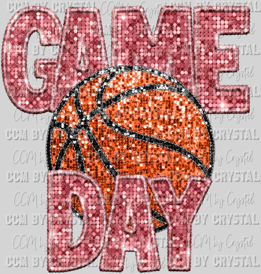 Game Day Basketball Faux Sequins Faux Embroidery Ready To Press Transfer