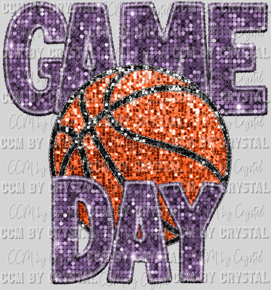Game Day Basketball Faux Sequins Faux Embroidery Ready To Press Transfer