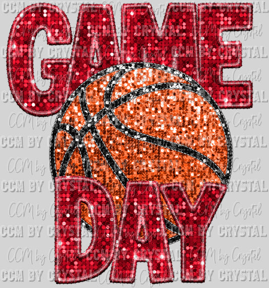 Game Day Basketball Faux Sequins Faux Embroidery Ready To Press Transfer