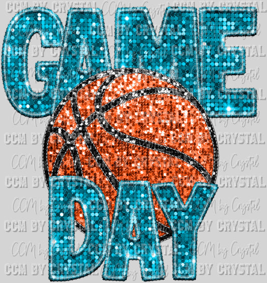 Game Day Basketball Faux Sequins Faux Embroidery Ready To Press Transfer
