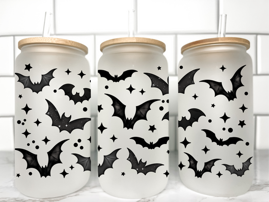 Halloween Black Bats UV Transfer 16oz Libby Glass Can Wrap Ready to Apply