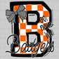 B Badgers Go Fight Win Orange Checkered Mascot Ready to Press Transfer DTF Transfer Sublimation Transfer