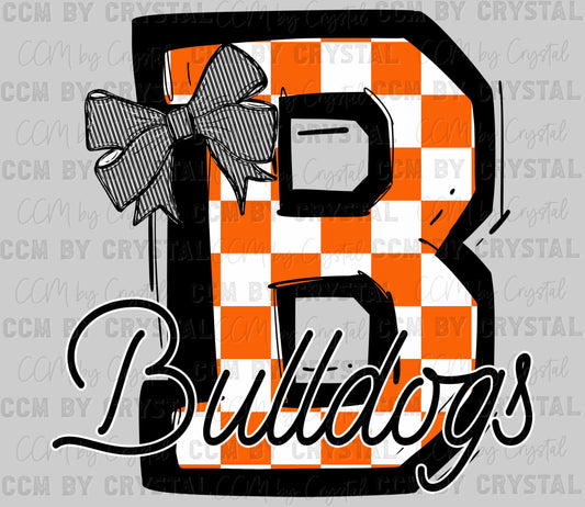 B Bulldogs Orange Checkered Mascot Ready to Press Transfer DTF Transfer Sublimation Transfer