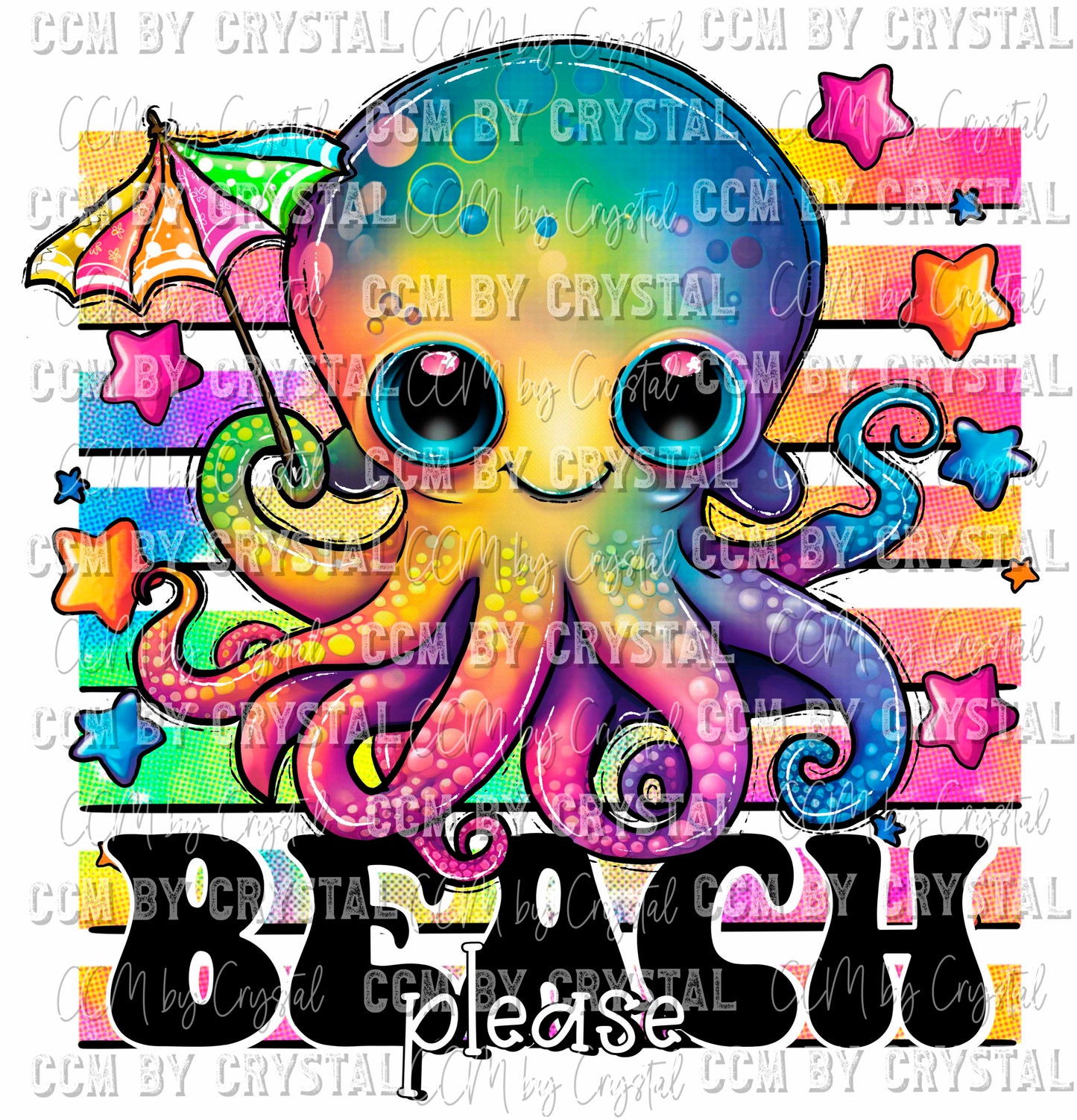 Beach Please Octopus Summer Summertime Ready to Press Transfer