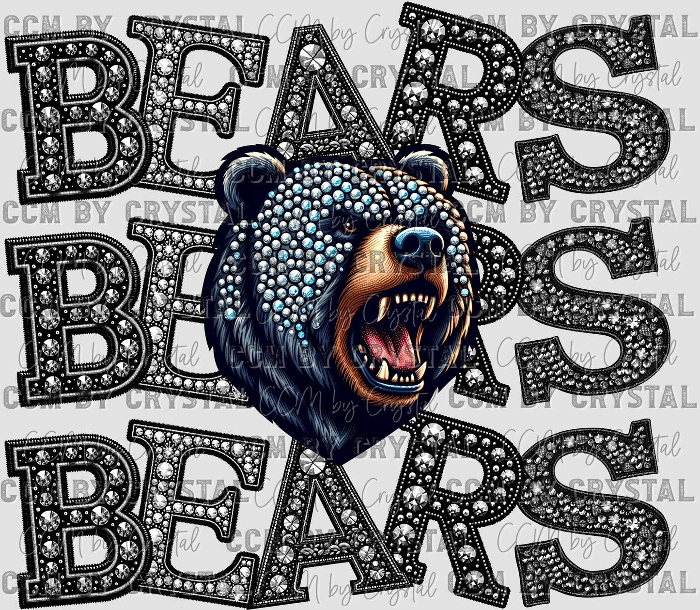 Bears Mascot Stacked Faux Rhinestones PNG Digital File ONLY