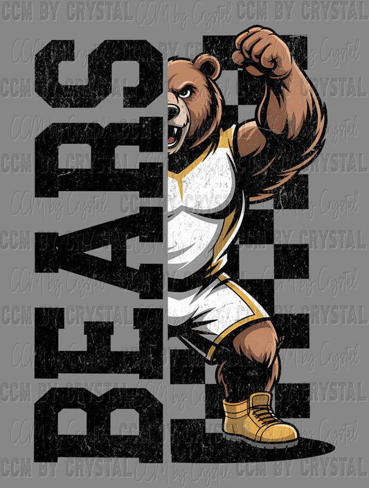 Bears Grunge Checkered Sports Mascot Ready to Press Transfer DTF Transfer Sublimation Transfer