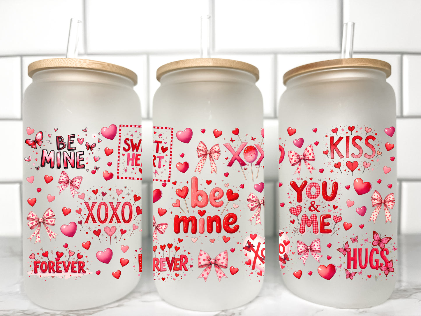 Be Mine Valentines Day UV DTF Transfer 16oz Libby Glass Can Wrap Ready to Apply