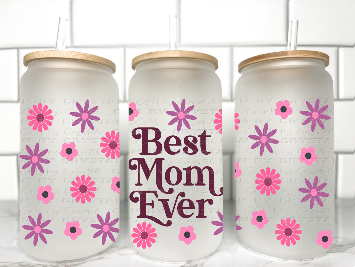 Best Mom Ever UV DTF Transfer 16oz Libby Glass Can Wrap Ready to Apply