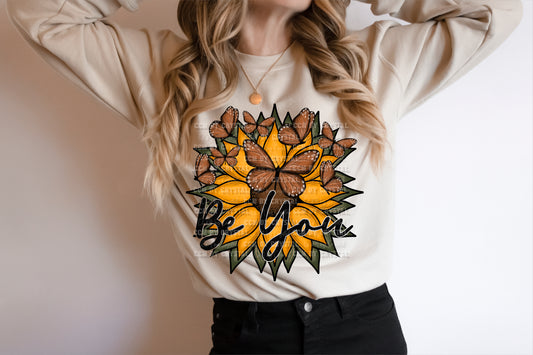 Sunflower Butterflies Be You Ready to Press Transfer