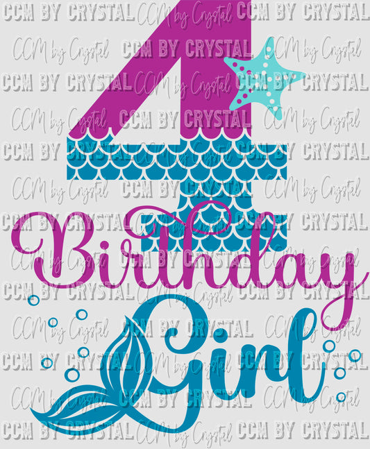Mermaid Birthday Girl with 4 Ready to Press Transfer