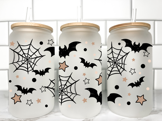 Halloween Black Bats UV Transfer 16oz Libby Glass Can Wrap Ready to Apply