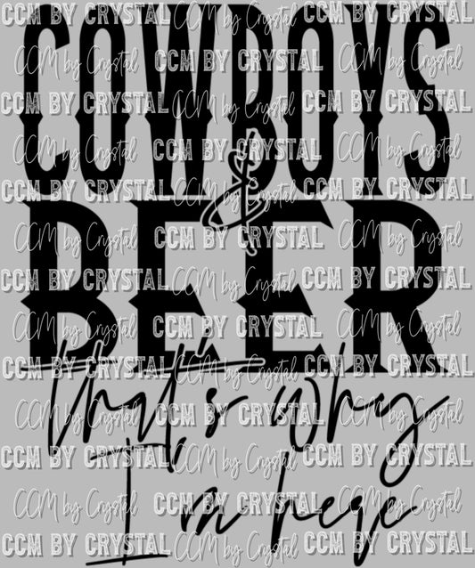 Cowboys & Beer That's Why I'm Here Black Rodeo Ready to Press Transfer DTF Sublimation
