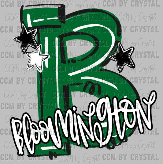 B Bloomington Mascot Green Ready to Press DTF Transfers Sublimation Transfers