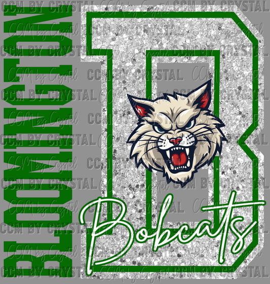 Bloomington Bobcats Faux Glitter Ready to Press DTF Transfers Sublimation Transfers