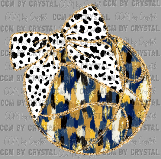 Basketball Brushstrokes with Bow Faux Glitter Ready to Press Transfer DTF Transfer Sublimation Transfer