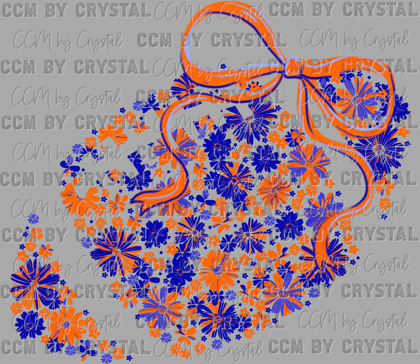 Football Floral Navy Orange Bow Flowers Sports Ready to Press Transfer DTF Transfer Sublimation Transfer