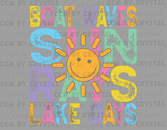 Boat Waves Sun Rays Lake Days Clean Ready to Press Transfer DTF Transfer Sublimation Transfer