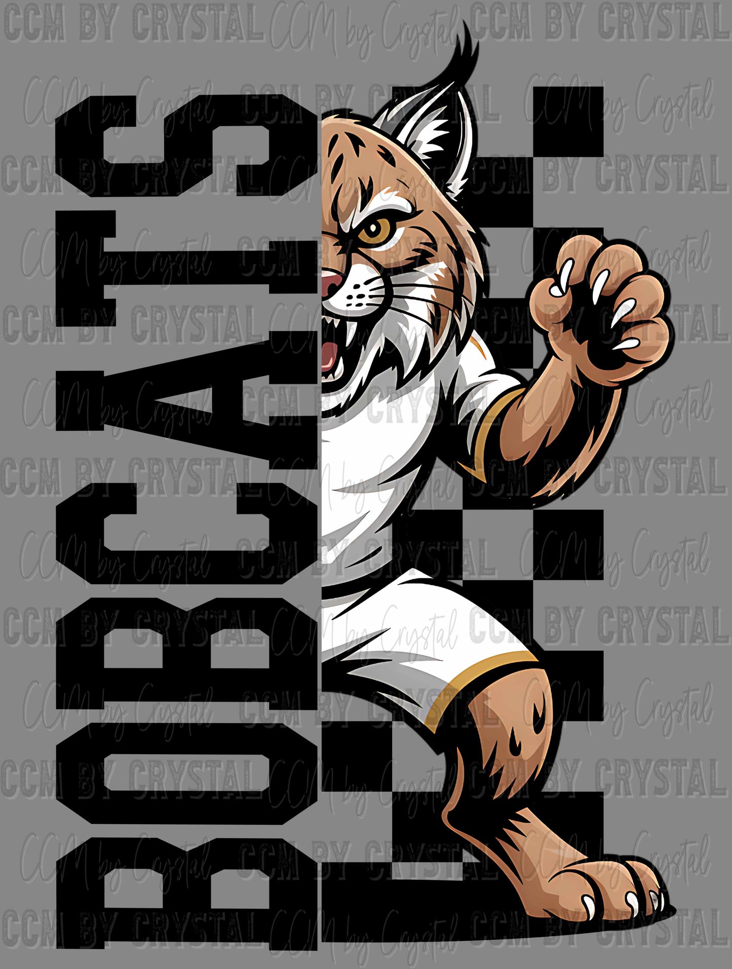 Bobcats Checkered Sports Mascot Ready to Press Transfer DTF Transfer Sublimation Transfer