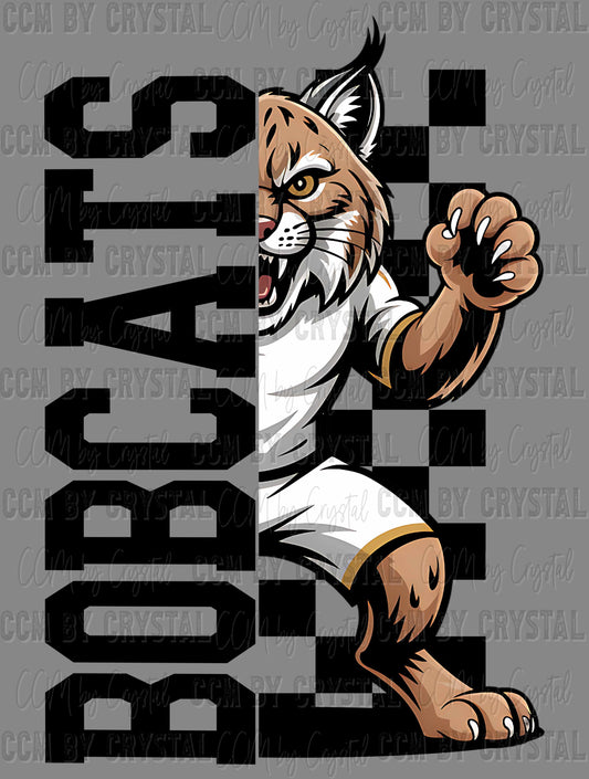Bobcats Checkered Sports Mascot Ready to Press Transfer DTF Transfer Sublimation Transfer