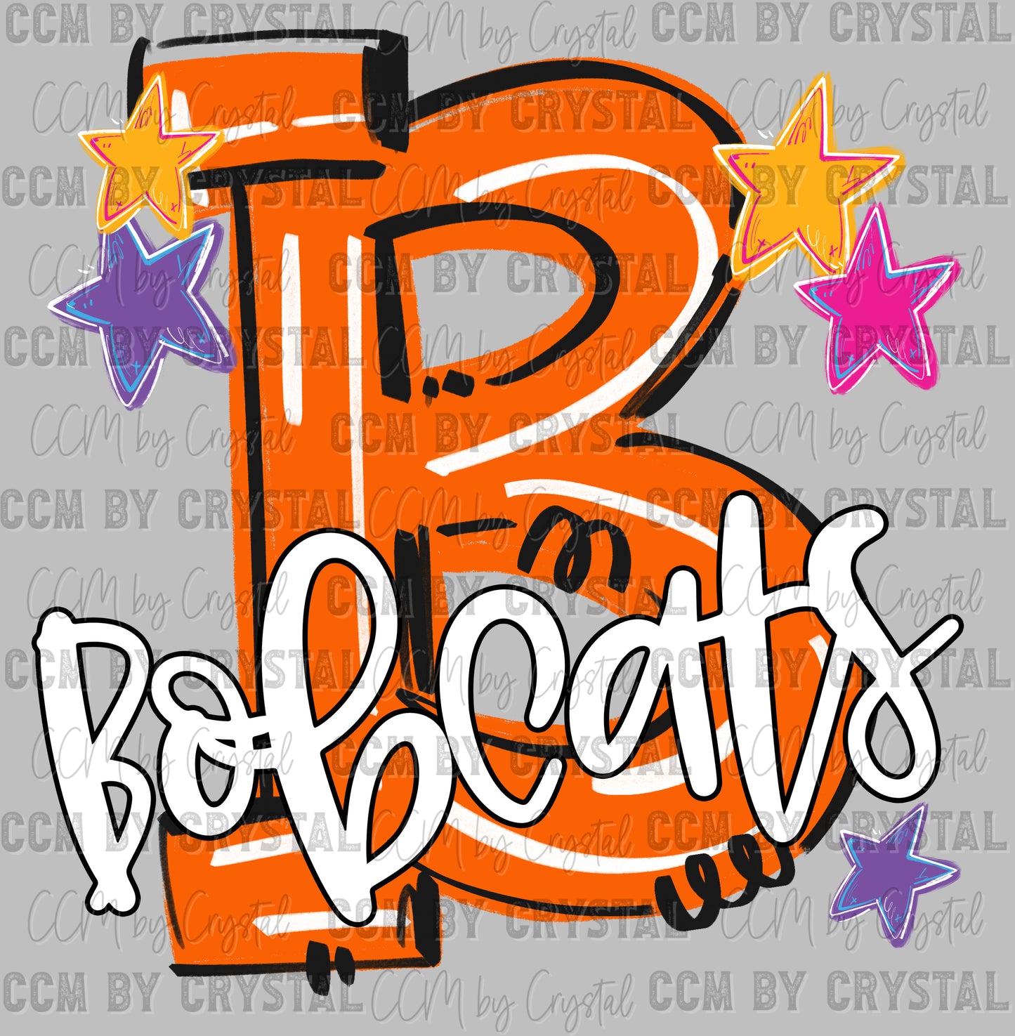 B Bobcats Mascot Orange Ready to Press DTF Transfers Sublimation Transfers
