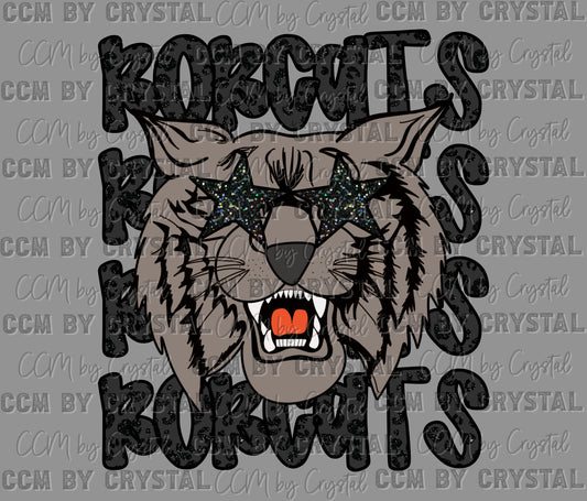 Bobcats Black Mascot Faux Glitter Ready to Press Transfer DTF Transfer Sublimation Transfer