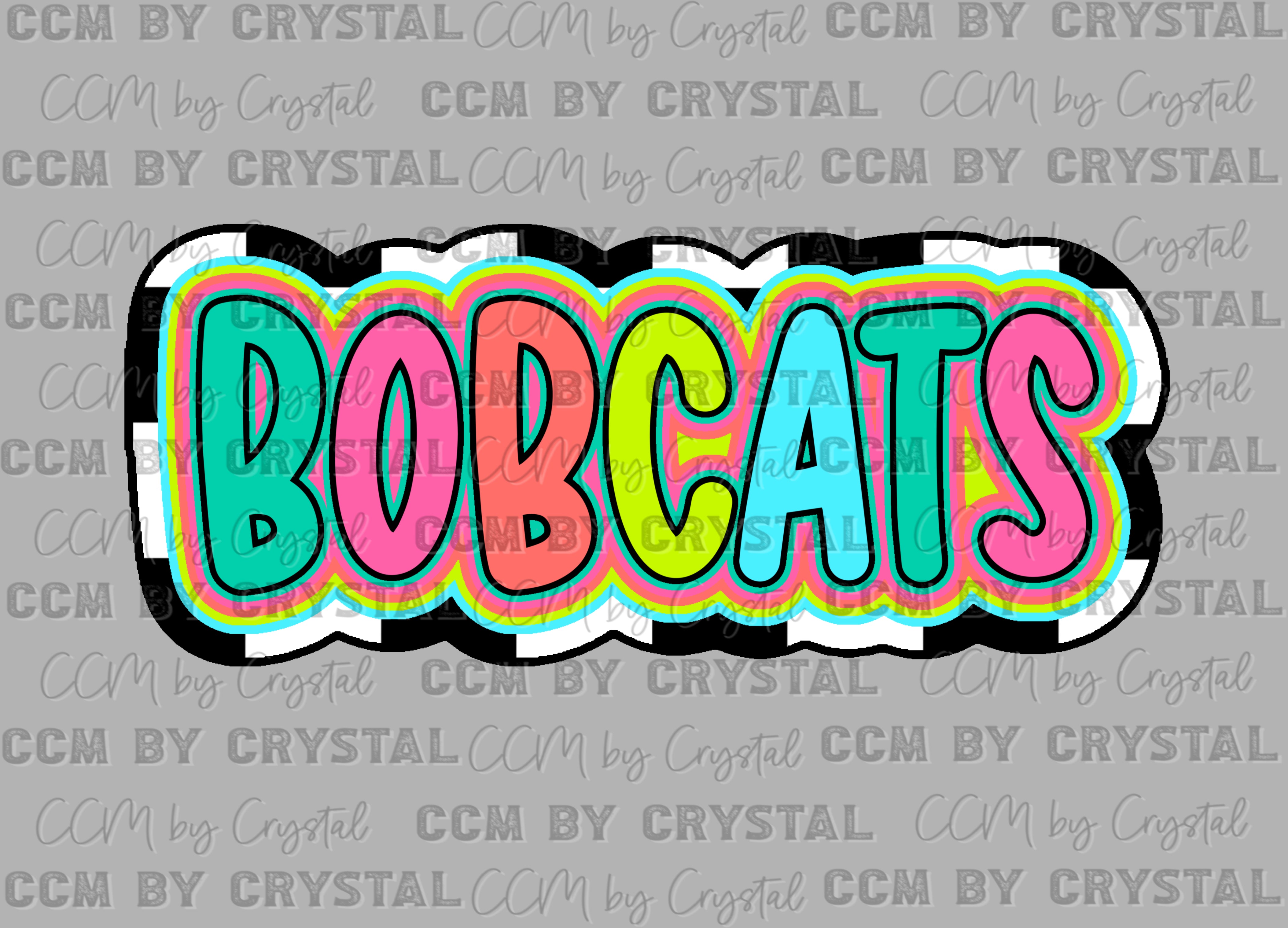 Colorfu Bobcat Lettering Bobcats Colorful Mascot Ready to Press Transfer DTF Transfer Sublimati ...