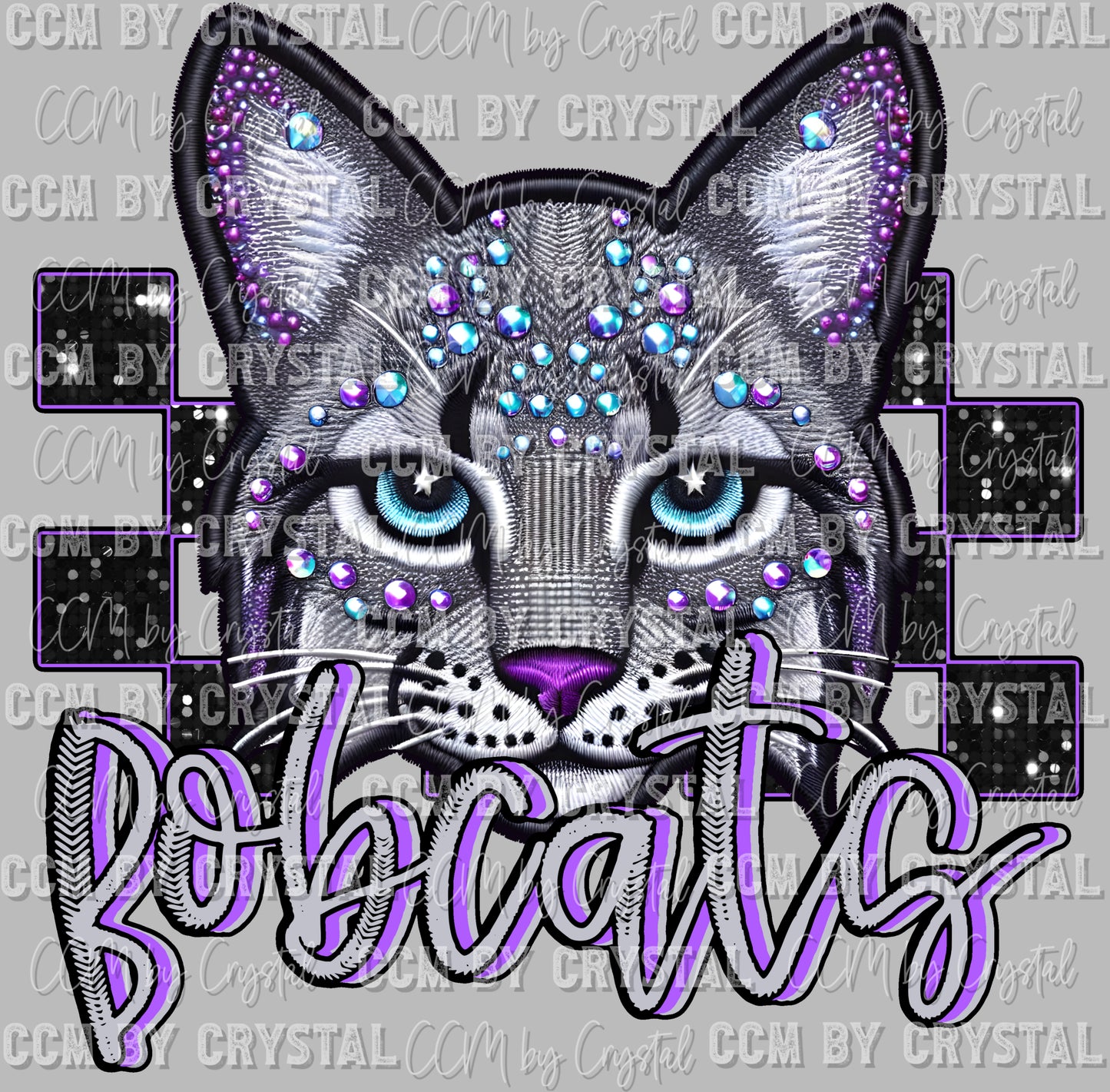 Bobcats Faux Rhinestone Effect Ready to Press Transfer DTF Transfer Sublimation Transfer