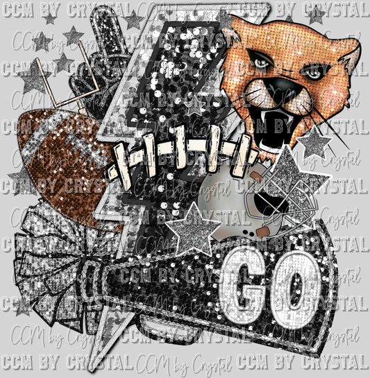 Bobcats Cougars Football Faux Sequins Faux Embroidery Ready to Press Transfer