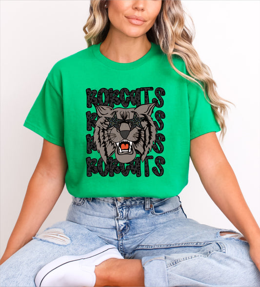 Bobcats Black Mascot Faux Glitter T-Shirt