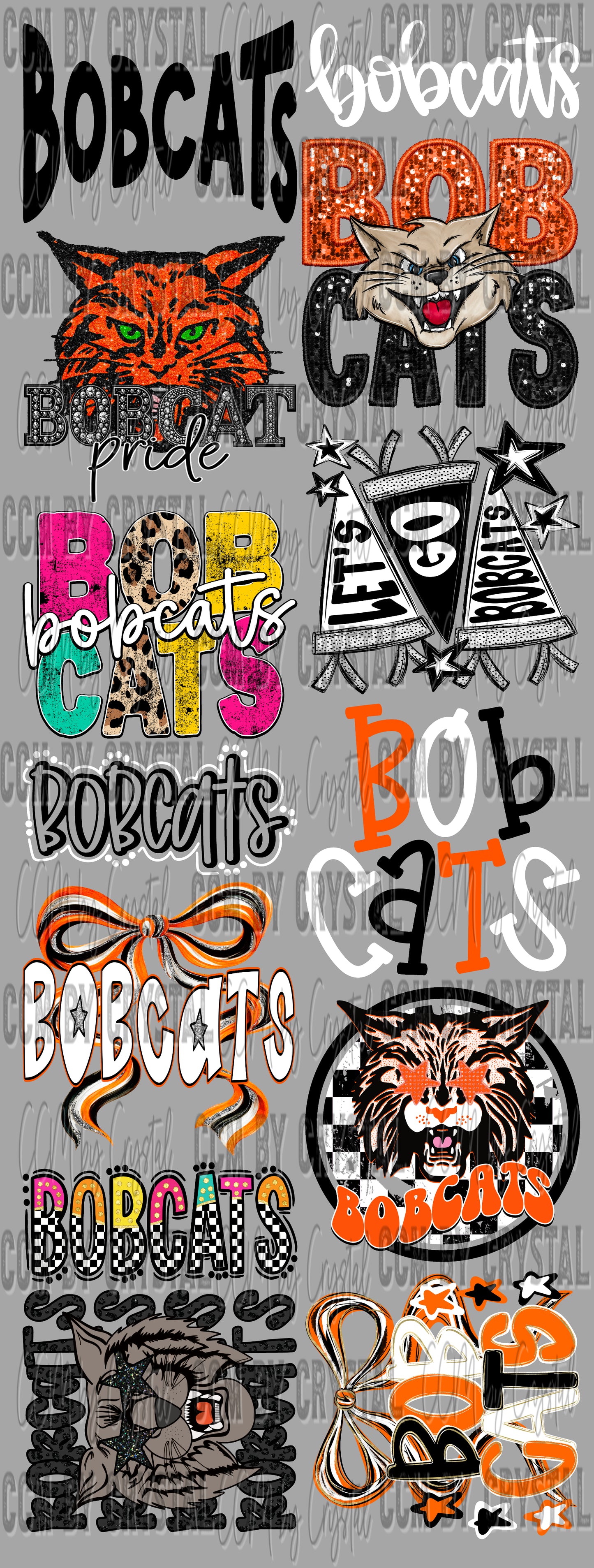 Pre-Made Orange Bobcats Mascot GANG Sheet 60" DTF Gang Sheet