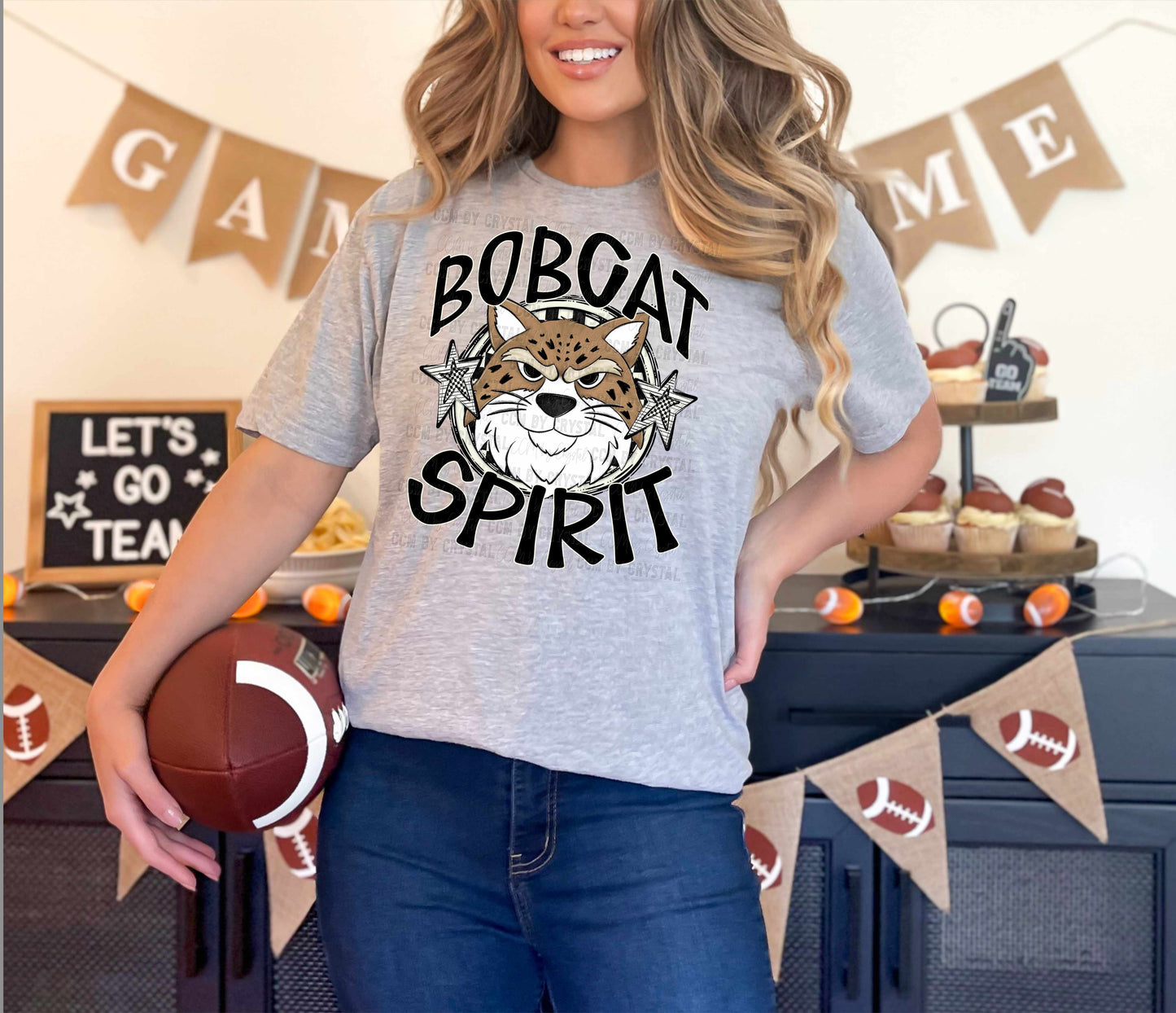 Bobcat Spirit Stars Checkered Mascot Sports Ready to Press Transfer DTF Transfer Sublimation Transfer