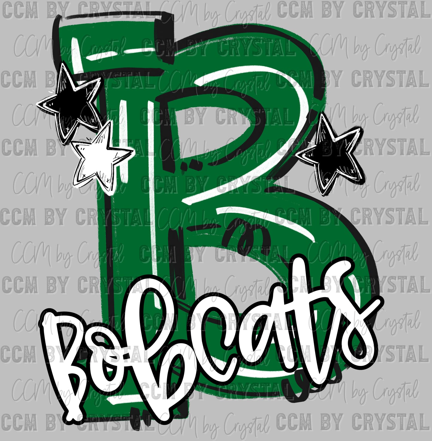 B Bobcats Mascot Green Ready to Press DTF Transfers Sublimation Transfers